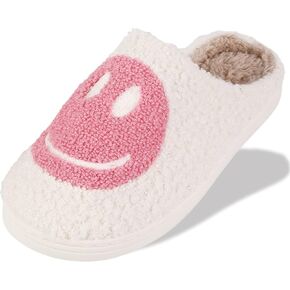 Smile Face Slippers For Women Men, Retro Soft Plush Lightweight Cute Happy Face House Slides, Cozy Fluffy Warm Home Cloud Slippers Slip-On Fleece Shoes Non-Slip Indoor Outdoor