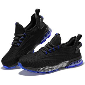 SPIEZ Safety Shoes for Men Women, Air Cushion Composite Toe Work Shoes, Lightweight Breathable Slip On Utility Sneakers Black Blue/Black Green US5-12