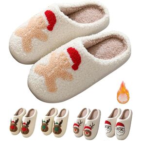 Christmas Slippers for Women Men Cute Reindeer Cozy Fuzzy Funny Santa Moose Gingerbread Slippers for Winter House Warm Bedroom Holiday Preppy Slippers Christmas Gift