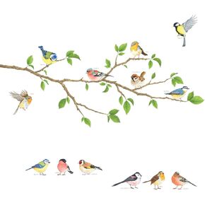 DECOWALL DWL-1804N Garden Birds on Tree Branch Kids Wall Stickers Wall Decals Peel and Stick Removable Wall Stickers for Kids Nursery Bedroom Living Room décor