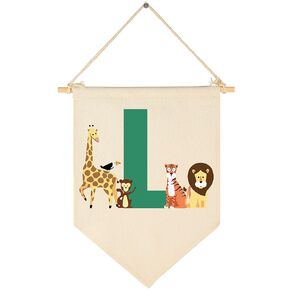 Personalised Woodland Animal Flag Decor Gifts for Baby Boy Girl Newborn Kids-Jungle Safari Pennant Banner Wall Sign Gifts for Nursery Baby Room Bedroom Playroom Front Door-Monogrammed Initial Letter G