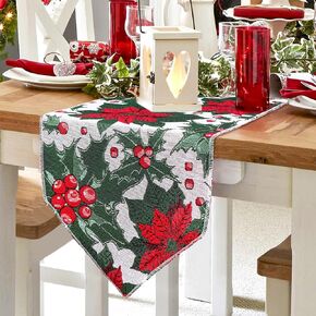 OurWarm 15 x 70 Inch Christmas Table Runner Embroidered Table Runner Red Table Linens for Christmas Decorations
