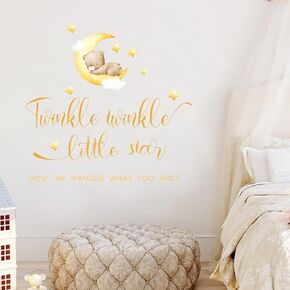 Twinkle Twinkle Little Star How We Wonder What You are Gender Reveal Party Decal - Star Cute Bear Gender Reveal Wall Decal,He or She Baby Shower (Twinkle Yellow)