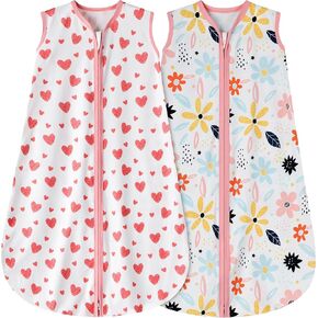 Baby Sleeping Bag 2-Way Zipper Toddler Wearable Blankets Comfy Stretchy Lightweight TOG 0.5 (Heart&Floral, S)