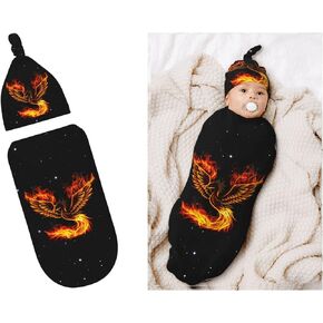 Fire Phoenix Newborn Swaddle Blankets Hat Sets Soft Stretchy Funny Baby Stuff Receiving Blanket Gifts for Infant Baby Boy Girl