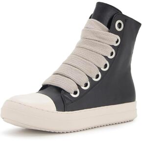 Women's PU Leather High-Top Sneakers Luxury Trainers with Ankle Lace-Up, Zip Closure, Comfortable and Stylish Fashionable Footwear for Everyday Comfort and Elegance