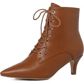 SEIFIN Women's Kitten Heels Lace Up Ankle Boots Low Mid Heeled Side Zipper Short Booties Pointed-Toe Shoes