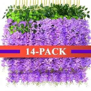 Artificial Wisteria Hanging Flowers - Bulk Decor Flower Wall Backdrop, Wedding Floral Decoration for Party Garland - Stunning and Realistic Silk Flowers (White, 12PCS)