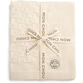 Knitted Blanket, 100% Organic Pima Cotton Jersey, Soft Breathable Cozy, Perfect for Crib, Stroller, Nursery, Newborn Infant Boy Girl, 30" x 37"