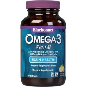 Bluebonnet Nutrition Omega-3 Brain Formula Natural Wild Caught Triglyceride Form DHA 1000 mg EPA 210 mg - Highly Concentrated Cognitive Health & Wellness Support Supplement - Gluten-Free - 120 Softgel
