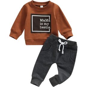 Toddler Baby Boy Fall Clothes Long Sleeve Letter Print Crewneck Sweatshirt + Jogger Pant Infant Boys Winter Outfits