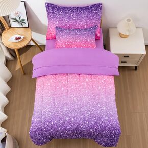 JQinHome Toddler Comforter for Girls,5 Piece Bed in A Bag 3D Unicorn Theme Bedding Set with 2 Pillowcases,1 Flat Sheet,1 Fitted Sheet(Unicorn)