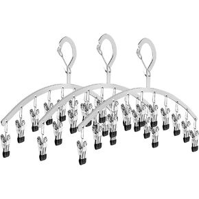 Pants Hanger,Legging Organizer for Closet, 3Pack Stainless Steel Clips 30 Clips Lockable Hangers Space Saving Closet Organizers Multi Clip Closed Hooks Hanger Windproof Hook Silver