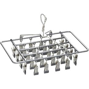 Clothes Drying Racks Clip Hangers Metal with 28 Clips Windproof Hook Underwear Hanger Foldable Laundry Clip for Socks Bras (Grey)