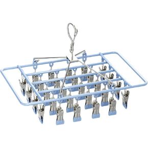 Clothes Drying Racks Clip Hangers Metal with 28 Clips Windproof Hook Underwear Hanger Foldable Laundry Clip for Socks Bras (Grey)
