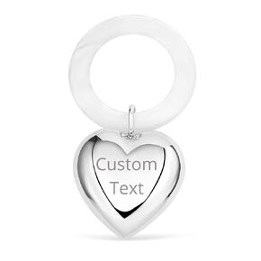 Sterling Silver Keepsake Baby Rattle Teether Heart Engravable Personalized with Name | Complete with Gift Box | Gift for Baby | Made in Italy