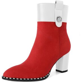 Zamikoo Women Chunky Heel Ankle Boots Round Toe Beaded Heeled Short Booties Side Zipper 3 Inches