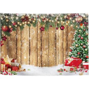 Hilioens 7×5ft Christmas Wood Backdrop Vintage Snowflake Winter Xmas Tree Party Decorations Banner Family Festival Background Photo Booth Props
