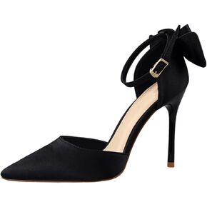 Women's Sexy Stiletto Bow Knot Satin High Heels Closed Pointy Toe D'Orsay Bow Tie Pumps Shoes Bridal Dress Wedding Party Ankle Strap Heeled Sandals with Convenient Buckle