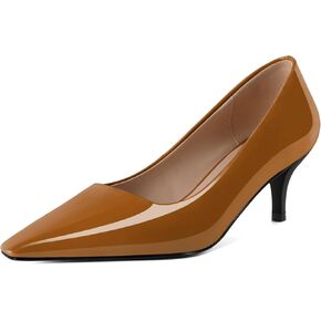 SAMMITOP Womens Kitten Heels Classic Pointy Square Toe Low Heel Slip On Closed Toe Pumps 2.4 Inch Patent Office Dress Shoes