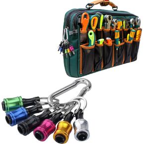 Navaris Drill Bit Holder Set with Retractable Carabiner - For all 1/4" Shank Power Tools - Easy One-Handed Operation Keychain - Impact Driver Screwdriver Hex Bits Extension