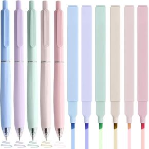 Bible Highlighters and Pens No Bleed, Cute Aesthetic Highlighters Pastel Gel Pens Colored Ink Quick Dry for Bible Journaling, Morandi Pens and Highlighters Set School Supplies, 12 Pack