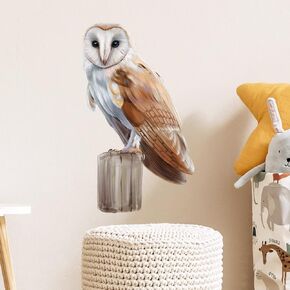 Barn Owl Standing on Wooden Stake Wall Decal Nursery Animal Bird Wall Sticker Removable Peel and Stick Waterproof Wall Art Decor Stickers for Kids Baby Classroom Living Room Playing Room