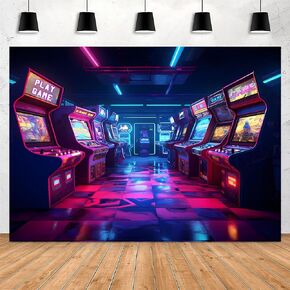Retro Game Backdrop 7x5ft Retro Video Game Studio Banner Photography Background Teen Kids Game Room Wall Decor 80s Arcade Game Birthday Party Decorations Supplies Photo Booth Props