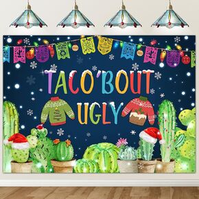 Avezano Ugly Sweater Backdrop Christmas Ugly Sweater Party Decorations Taco 'Bout Ugly Mexican Cactus Holiday Photography Background Feliz Navidad Xmas Party Banner Photoshoot Supplies Props (7x5ft)