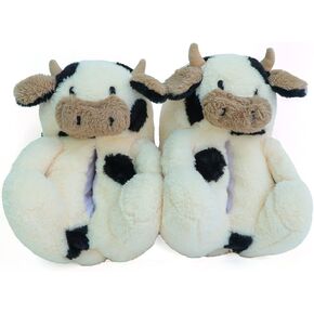 Milk Cow Plush Slippers, Cute Animal Cattle Fluffy Slipper, Highland Cow Indoor Furry Shoes for Women Men