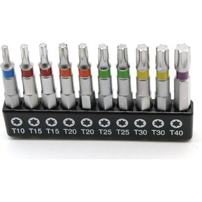 TMAX 10 pc Color Coded T10-T40 6 point Torx Impact Ready 2 Inch Long Screwdriver Insert Bit Set