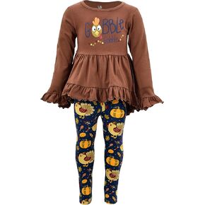 Unique Baby 2 Piece Girls Leggings Outfit with Long Sleeved Ruffle Tunic Shirt Kid and Toddler Clothes Set