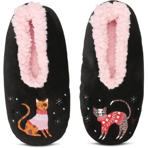 MeMoi Women's Sweater Cats Sherpa Lined Slippers