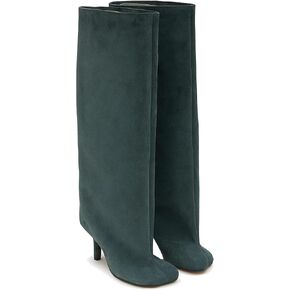 Beige Suede Knee High Boots for Women Slip on Stiletto Heels Womens Fashion Boots Casual Square Toe Ladies Boots.