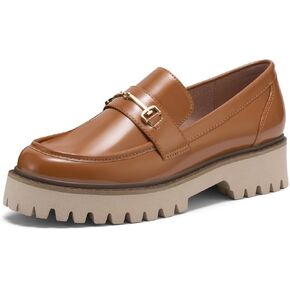HEEZ Women's Platform Loafers, Slip On Dress Shoes, Casual Leather Shoes, Comfortable Lug Sole Chunky Loafers with Arch Support, Round Toe, Non-Slip TPR Outsole, Work Office Business
