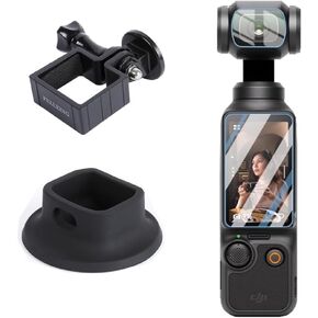 PellKing Pocket 3 Extension Adapter Frame+Support Base Holder with Charge Hole+Osmo Pocket 3 Tempered Glass LCD Display Film Lens Protector