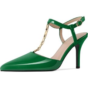 Soireelady Womens T-Strap Slingback Heels High Stiletto Heel Pumps with Chain Pointed Toe Ankle Strap Sexy Party Shoes