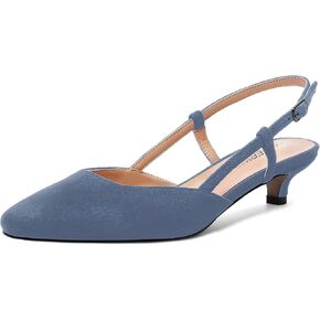 ROSERWISH Womens Cute Square Toe Slingback Suede Wedding Buckle Comfortable Kitten Low Heel Pumps Dress Shoes 1.5 Inch