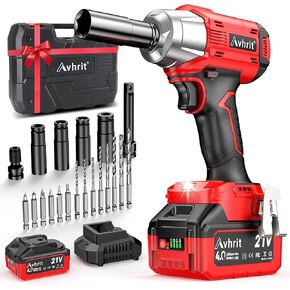 Cordless Impact Wrench, 480Ft-lbs (650N.m) 1/2 Inch Impact Gun Brushless, 3300RPM Electric Impact Wrench, 2x 4000mAh Batteries, 4 Sockets, Charger, Power Impact Driver for Car Home