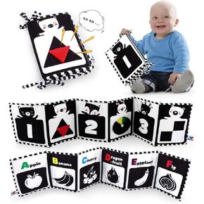 Black and White High Contrast Sensory Baby Toys Baby Soft Book for Early Education, Infant Tummy Time Toys, Double Sided & Folding Educational Activity Cloth Book Crib Toys for 0-3 Years Old