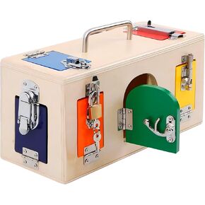 Montessori Lock and Key Toy, Wooden Activity Cube for Toddlers 3 Year Old, Wooden Busy Lock Box Toy for Autism, Wooden Educational Toy for Fine Motor Skills