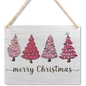 Ryeolo Pink Merry Christmas Wooden Hanging Sign - Pink Christmas Tree Sign, Christmas Porch Front Door Sign, Indoor Christmas Wall Hanging Decor for Bedroom Home,10.2x7.8 Inches in Saudi Arabia