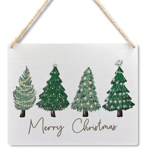Ryeolo Pink Merry Christmas Wooden Hanging Sign - Pink Christmas Tree Sign, Christmas Porch Front Door Sign, Indoor Christmas Wall Hanging Decor for Bedroom Home,10.2x7.8 Inches