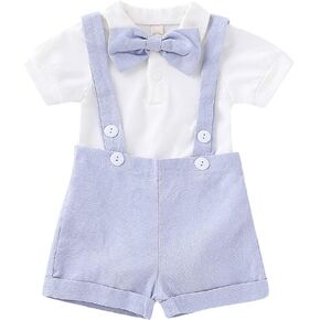 Baby Boys Formal Outfits Suit Set Romper Suspenders Shorts Pants Bowtie Wedding Tuxedo Cake Smash Clothes