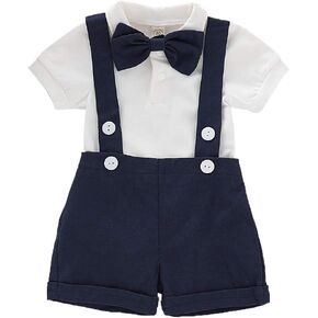 Baby Boys Formal Outfits Suit Set Romper Suspenders Shorts Pants Bowtie Wedding Tuxedo Cake Smash Clothes