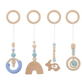 Toddmomy Teething Rings 4Pcs Baby Gym Wood Toys Wooden Hanging Toy Wood Activity Pendant Hanging Toy Dangling Teething Soother Sensory Toys Nursery Decor Montessori Play Gym