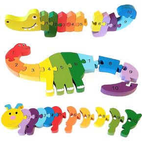 Animal Wooden Puzzles for Toddlers - Colors and Counting Building Toys and Toddler Games | Montessori Toys Wood Blocks with Storage Box and Learning Activities eBook - 3 Piece