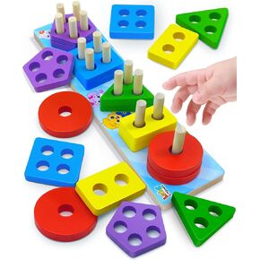 Lucas & Friends Wooden Sorting & Stacking Toys for Toddlers, Montessori Toys for Learning Shapes and Colors, Educational Toys for Kids, Learning Puzzles Gift