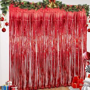 LOLStar 3 Pack Christmas Foil Fringe Curtains Christmas Party Decoration 3.3X6.6 ft Each Red Silver Green Tinsel Fringe Party Photo Backdrop Streamer Backdrop for Christmas,New Year,Ugly Sweater Party