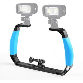 Underwater Dive Rig, Diving Rig Dive Tray Mount Video Light Handheld Stabilizer with 2 Cold Shoe, 1/4in 3/8in Screw Hole, Silione Anti Slip Video Stabilizers for Action Camera Accessory